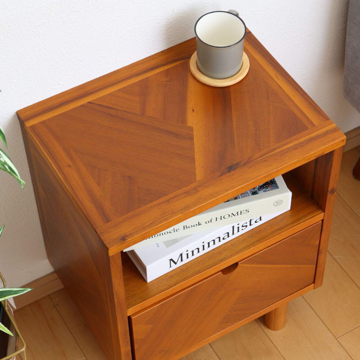 サイドチェスト 幅40cm 寄木突板 ヴィンテージ調 HENT （ ヘント チェスト 幾何学柄 ラック 引出し 収納 ） | 弘益 | 05