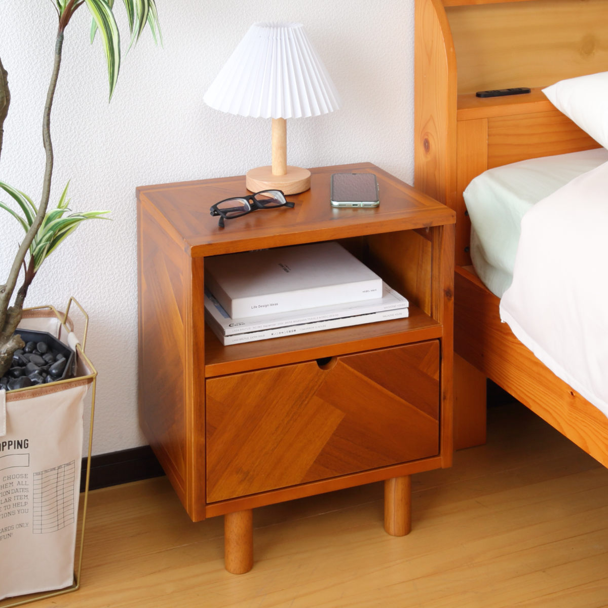 サイドチェスト 幅40cm 寄木突板 ヴィンテージ調 HENT （ ヘント チェスト 幾何学柄 ラック 引出し 収納 ） | 弘益 | 07