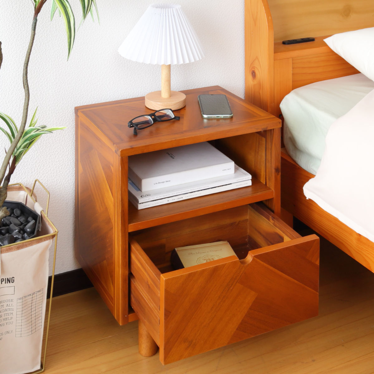 サイドチェスト 幅40cm 寄木突板 ヴィンテージ調 HENT （ ヘント チェスト 幾何学柄 ラック 引出し 収納 ） | 弘益 | 08