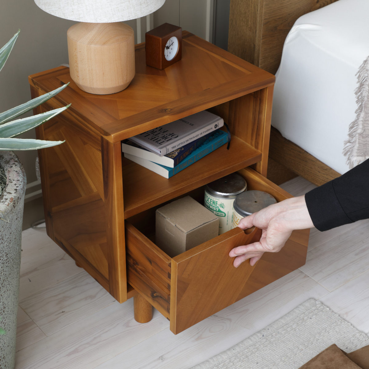 サイドチェスト 幅40cm 寄木突板 ヴィンテージ調 HENT （ ヘント チェスト 幾何学柄 ラック 引出し 収納 ） | 弘益 | 09