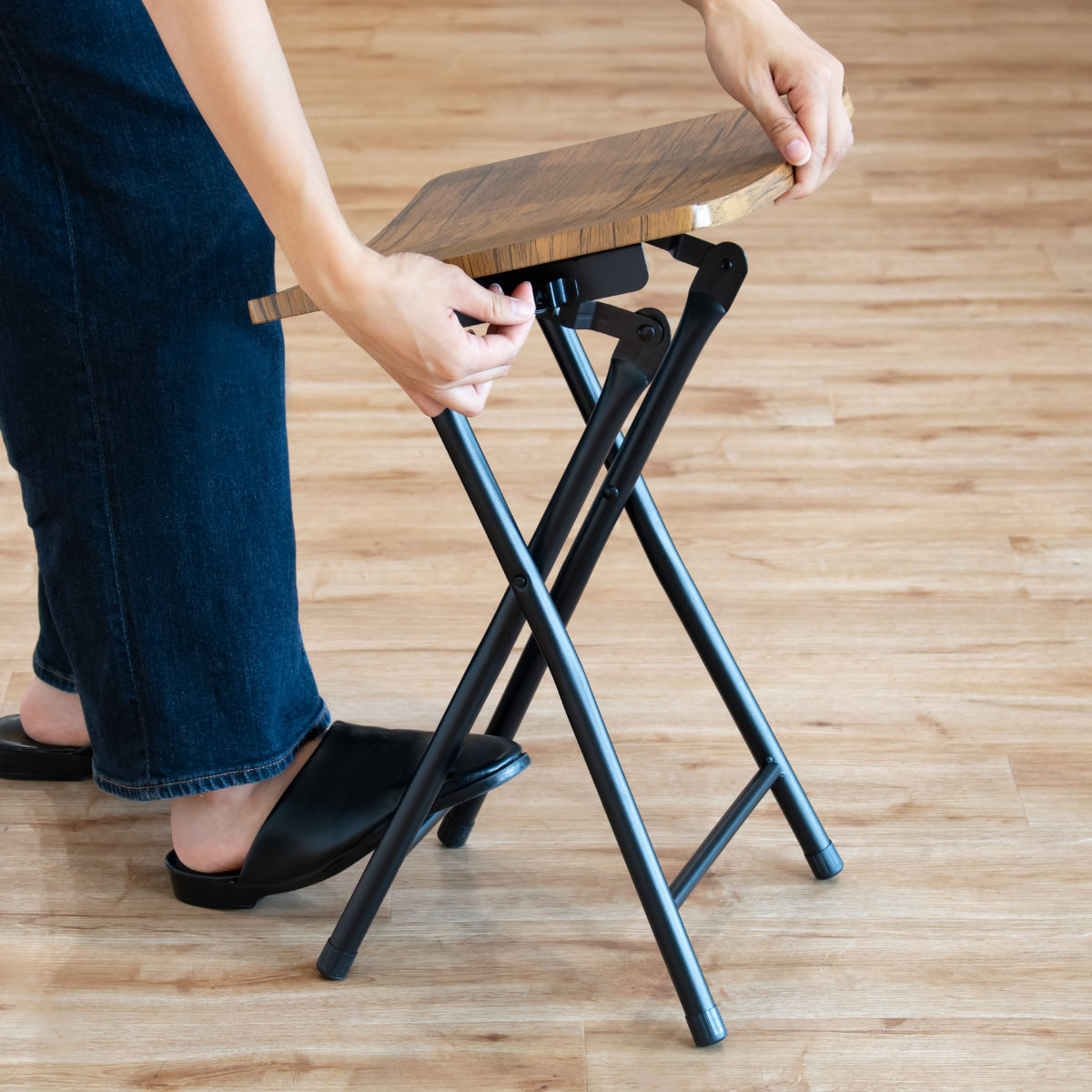 弘益 折りたたみスツール 2脚セット 高さ47cm 木目調 （ 同色2脚