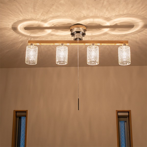 シーリングライト 照明 バータイプ 木アーム 4灯 ナチュラル （ 照明