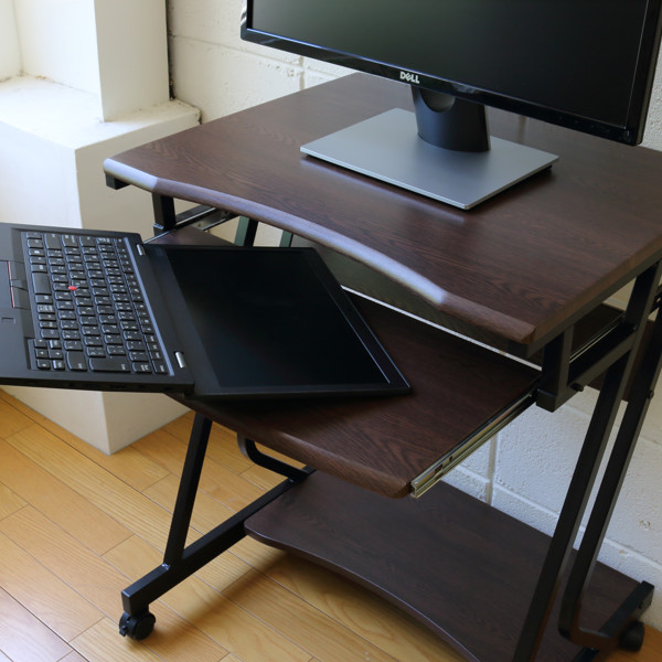 【ブラック】パソコンデスク キャスター付きで移動可能ラック付き デスク パソコンデスク キャスター付き 棚付き 収納付 自由移動ラック付き PC