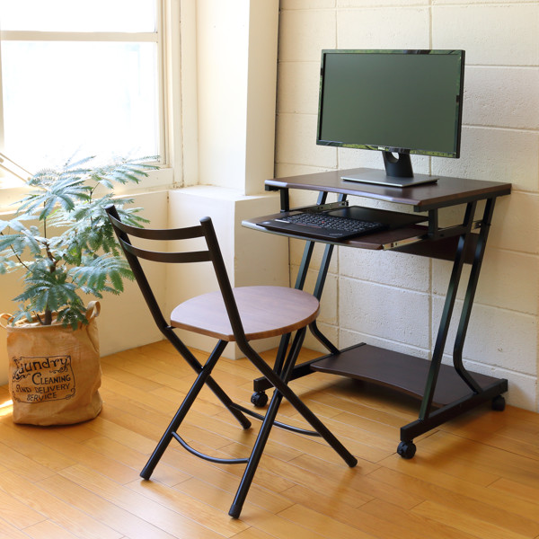 弘益 パソコンデスク 幅60cm ラック付き キャスター付き 木目調 （ PC