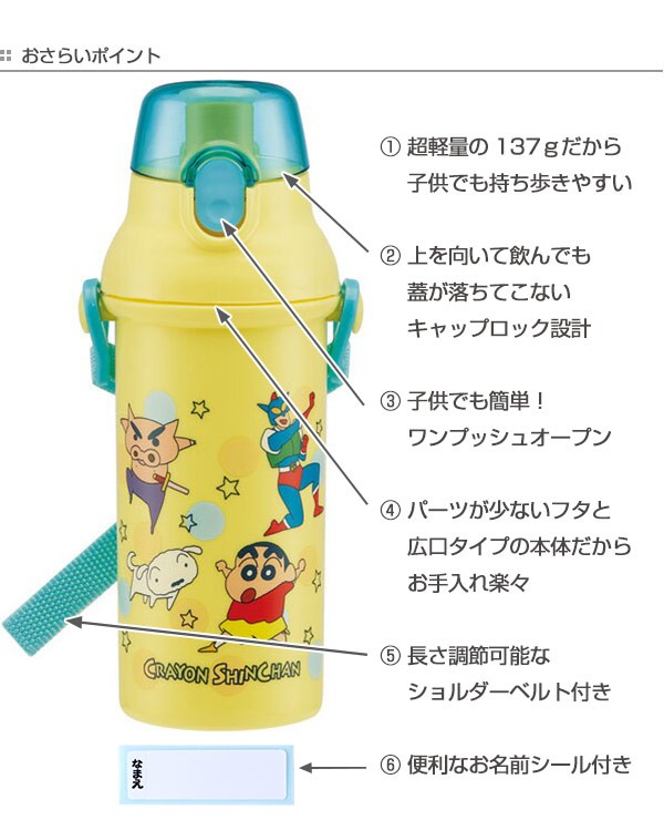 水筒 プラスチック 直飲み クレヨンしんちゃん プラワンタッチボトル