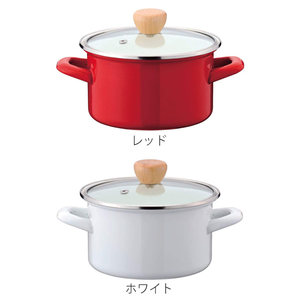 パール金属 両手鍋 15cm ホーロー ガラス蓋付き シリコン保存蓋付き