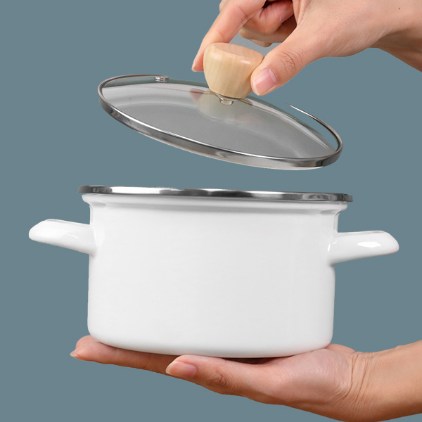 パール金属 両手鍋 15cm ホーロー ガラス蓋付き シリコン保存蓋付き