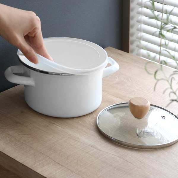 パール金属 両手鍋 15cm ホーロー ガラス蓋付き シリコン保存蓋付き
