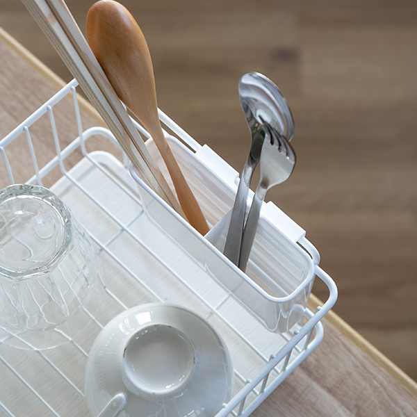 パール金属 水切りかご 2段 珪藻土プレート カトラリーポケット付き