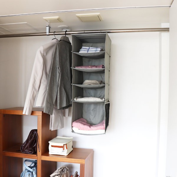 吊り下げ 収納 5段 ワイド 幅30 奥行40 高さ80cm タオル 衣類 クローゼット収納 グレー 整理 吊下げ 衣類整理 衣類収納 小物収納 小物整理 リビングート Paypayモール店 通販 Paypayモール