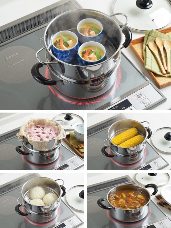 ヨシカワ 蒸し器 2段 20cm IH対応 蒸しごよみ （ ガス火対応 蒸し鍋 二