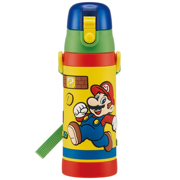 新品！スーパーマリオ 3D 直飲み ステンレス 水筒 子供用 保冷 480ml 水筒 ステンレス 直飲み 3Dロック付ダイレクトボトル スーパー