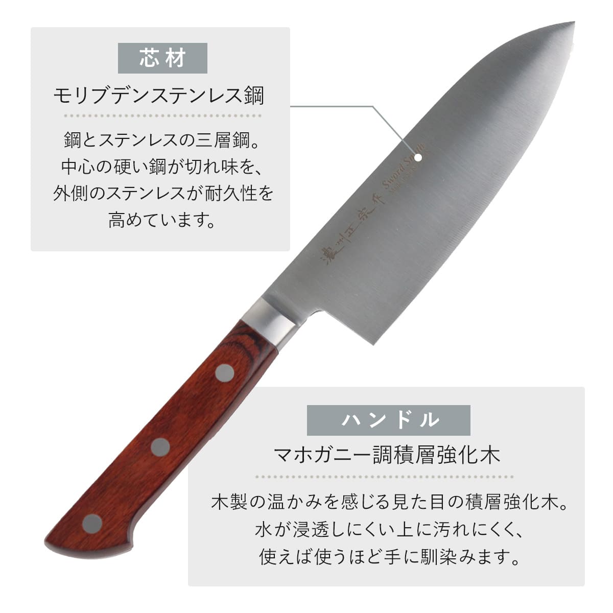 三徳包丁 17.5cm 濃州正宗 日本製 洋包丁 モリブデン鋼 天然木 （ 包丁
