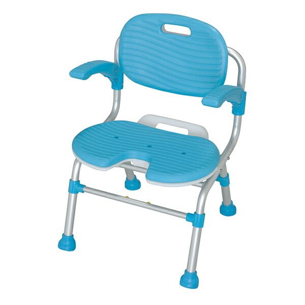 シャワーチェア U型 背付 肘かけ付 折りたたみ 5段階 高さ調整