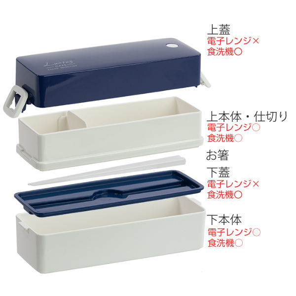 アスベル（ASVEL） 弁当箱 600ml 2段 箸付 2点ロック スリム C
