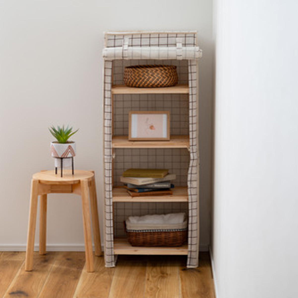 東谷 ウッドラック 幅45cm 4段 ファブリックシェルフ カバー付