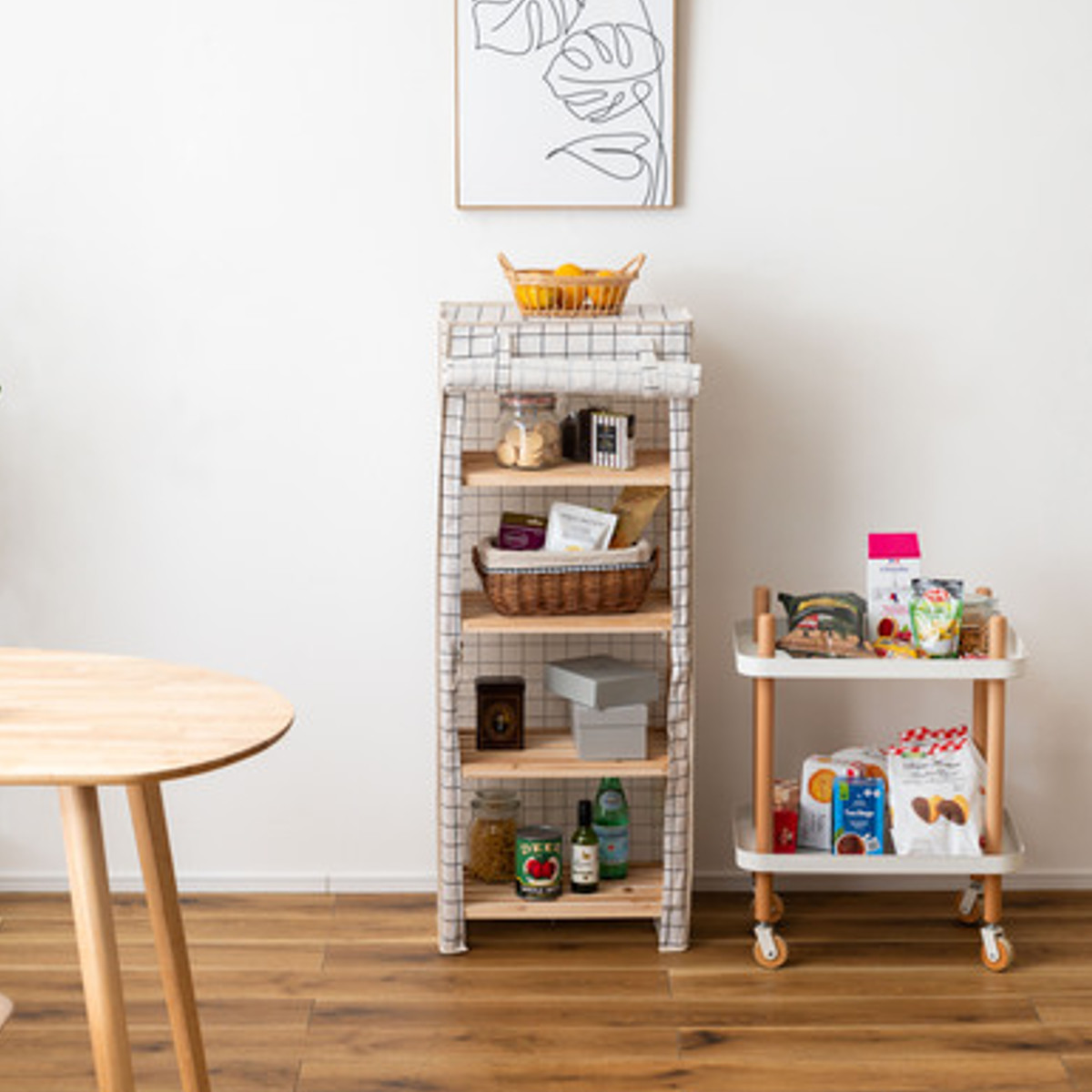 東谷 ウッドラック 幅45cm 4段 ファブリックシェルフ カバー付