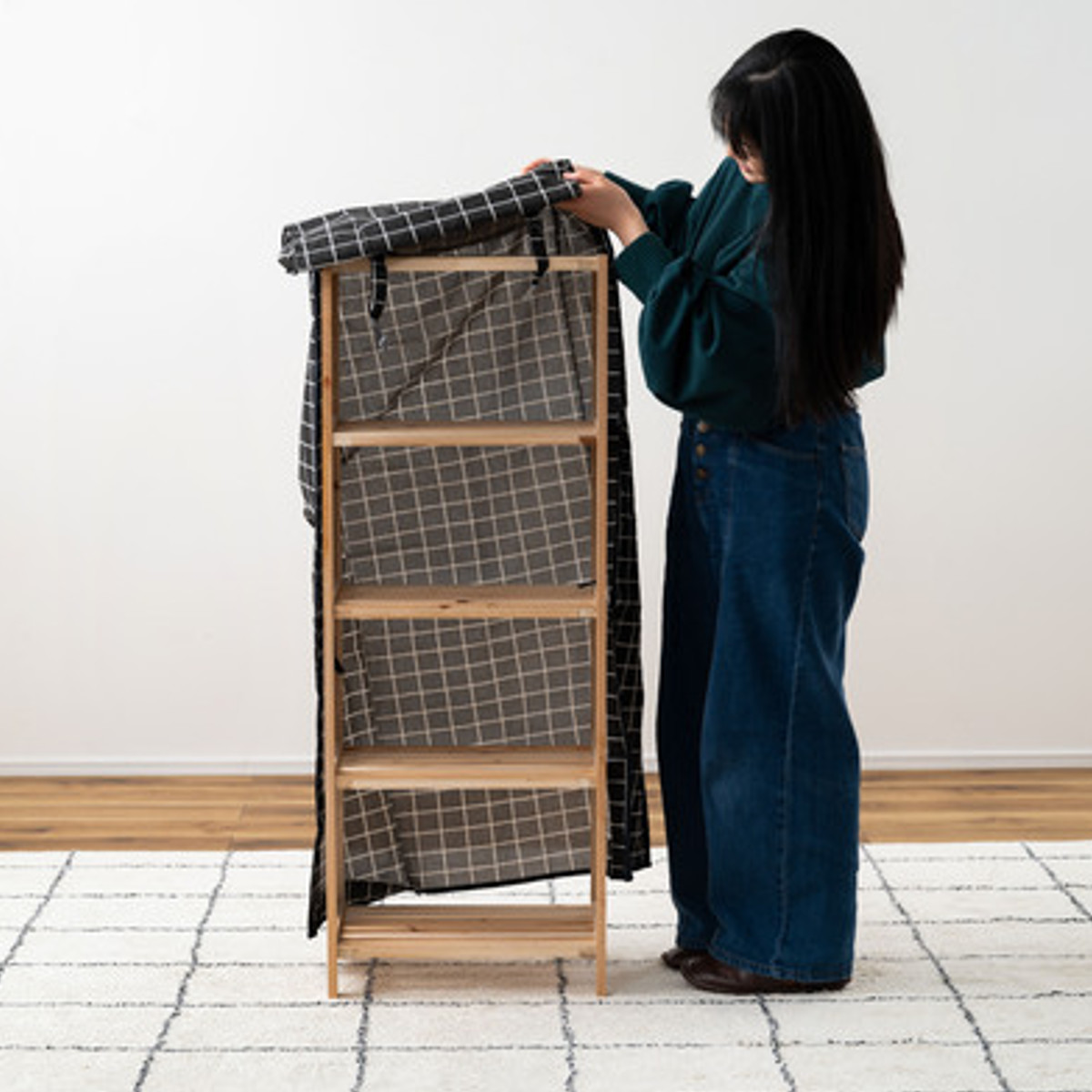 東谷 ウッドラック 幅45cm 4段 ファブリックシェルフ カバー付