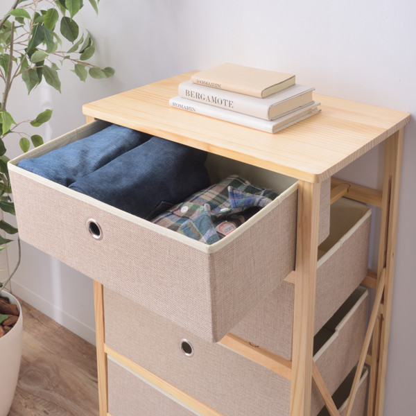 カジュアルな5段チェスト ナチュラルカラー スチール枠×不織布の引き出し 東谷 チェスト 5段 かんたん組立てチェスト 木製フレーム 幅48cm