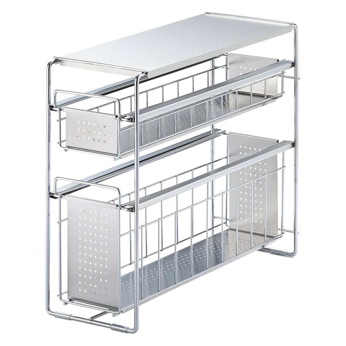 ヨシカワ シンク下収納 シンク下スライド収納 2段 幅15cm （ シンク下