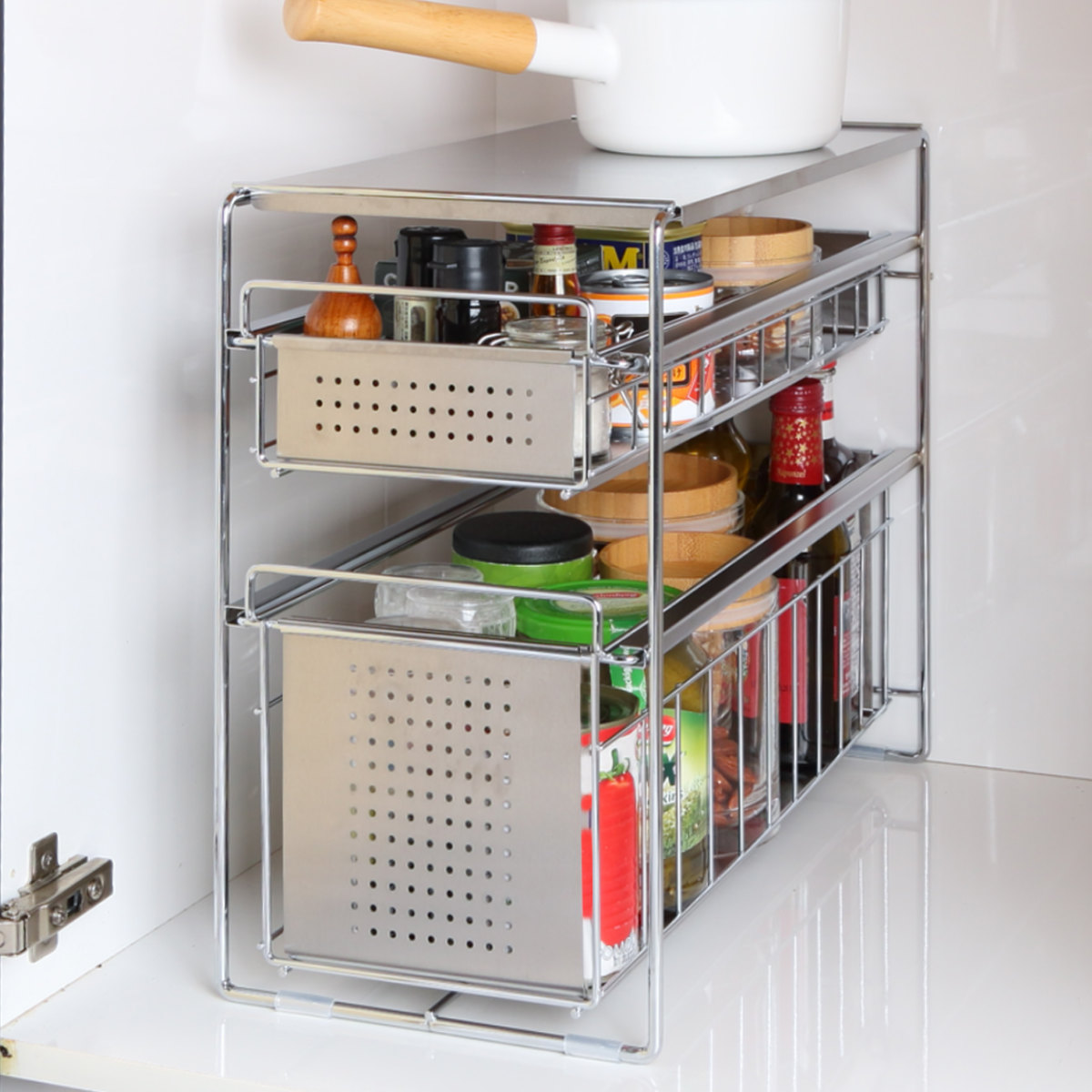 ヨシカワ シンク下収納 シンク下スライド収納 2段 幅20cm （ シンク下