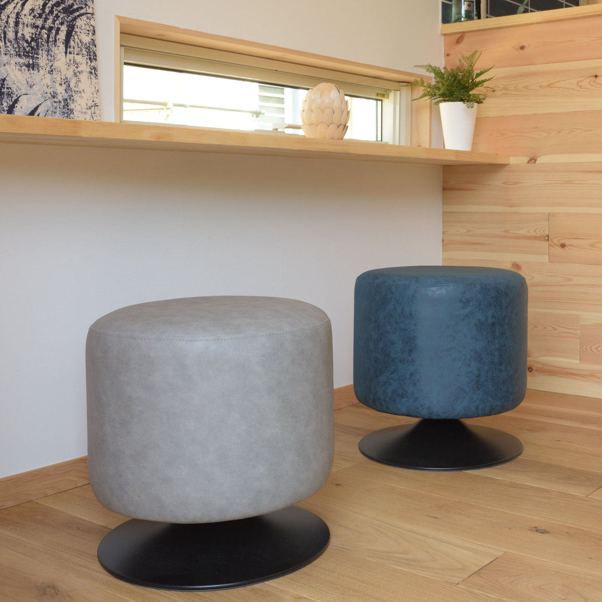 東谷 スツール 同色2脚セット 高さ40cm 丸椅子 回転式 ソフトレザー