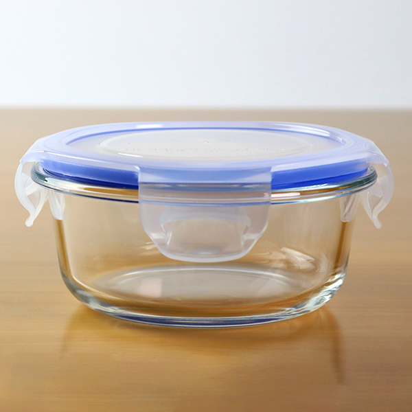 円形プラスチック食品保存皿 保存容器 ガラス製 400ml 丸型 パチッとロック （ オーブン 冷凍 食洗