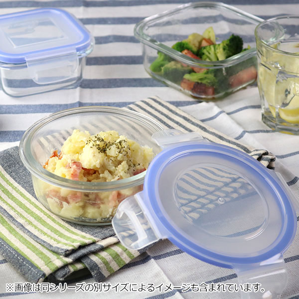 保存容器 ガラス製 400ml 丸型 パチッとロック （ オーブン 冷凍 食洗