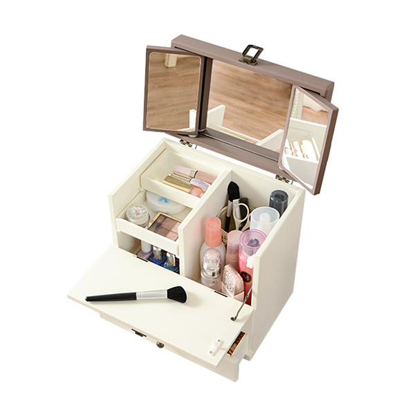 HAGiHARA（萩原） コスメボックス 三面鏡 アンティーク調 収納 大容量