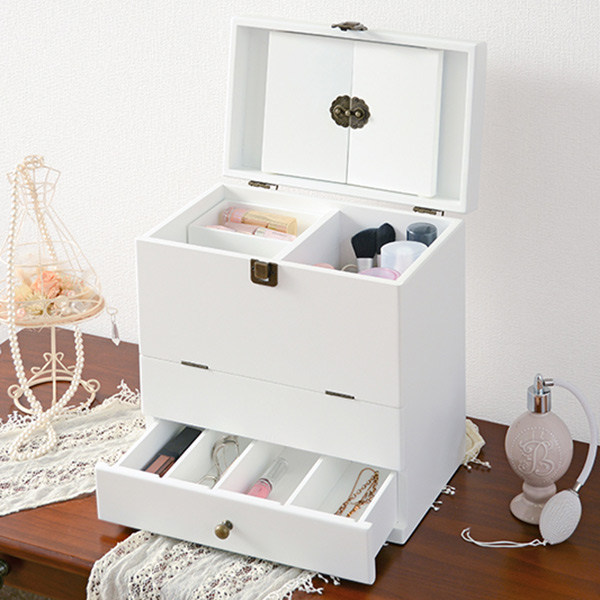 HAGiHARA（萩原） コスメボックス 三面鏡 アンティーク調 収納 大容量