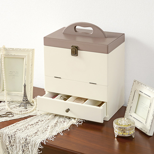 HAGiHARA（萩原） コスメボックス 三面鏡 アンティーク調 収納 大容量