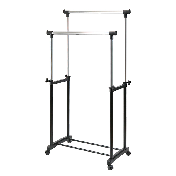 高さ150cmまで伸縮OK❣見た目以上に大収納♪❤ダブルパイプハンガーラック パイプハンガー ダブル 幅75×奥行42.5×高さ90〜145cm 伸縮極太