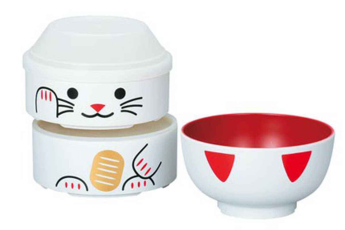 お弁当箱 2段 お椀付き こけし二段弁当 ねこたち まねきねこ