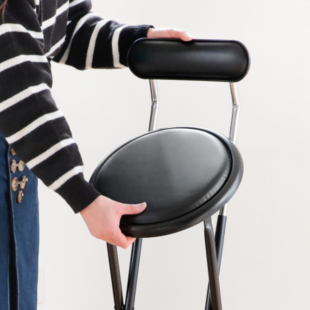 折りたたみ椅子 同色4脚セット 座面高61cm 背もたれ付 ニューニーダー