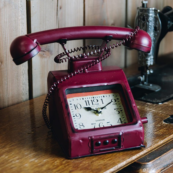 レトロ　電話型置時計 赤黒 328624-1.jpg