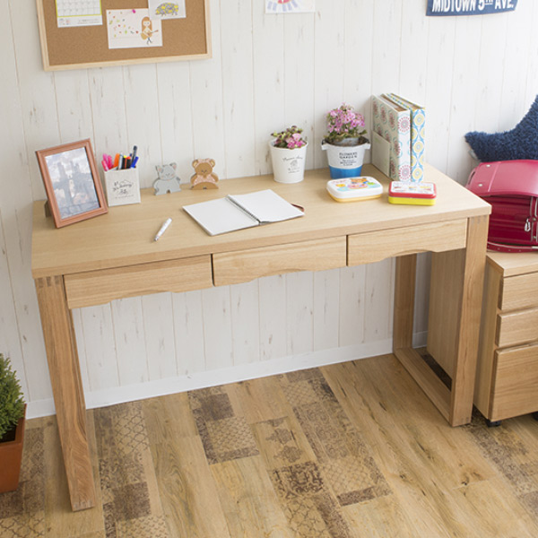 ワークデスク 学習机 幅120cm×奥行45cm タモデスク 引き出し付 （ 机