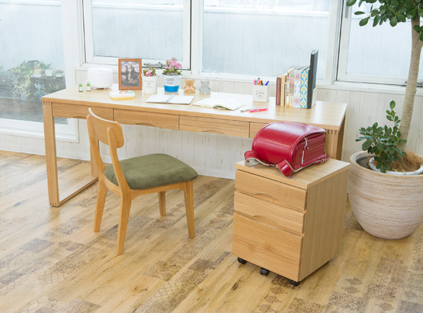 収納付き 木製デスク ワークデスク 学習机 幅180cm×奥行59cm タモデスク 引き出し付 （ 机