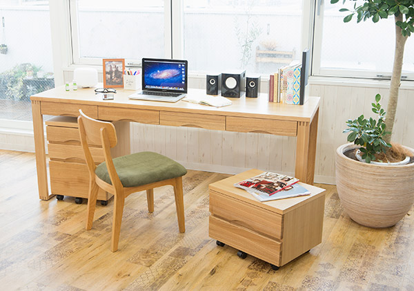 ワークデスク 学習机 幅180cm×奥行59cm タモデスク 引き出し付 （ 机