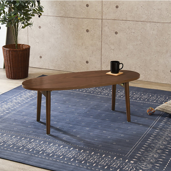 ローテーブル おしゃれ 小さめ 折りたたみ 木目調 幅95cm 楕円