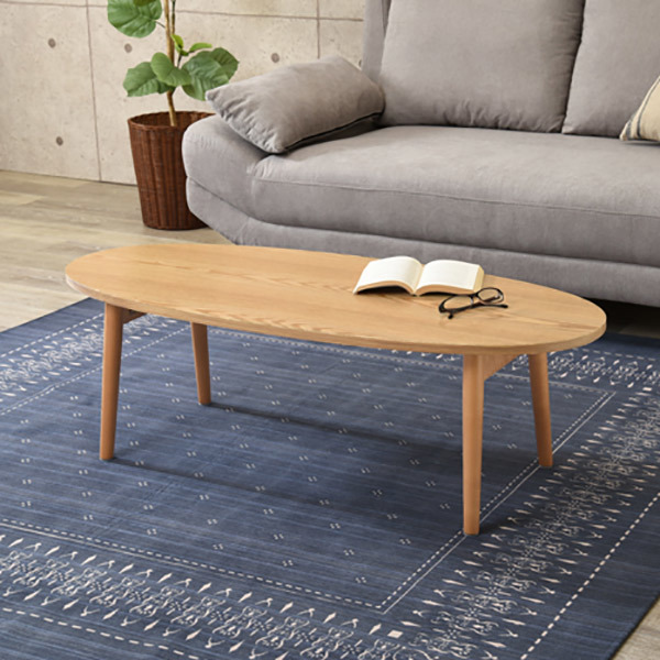 ローテーブル おしゃれ 折りたたみ 木目調 幅110cm 楕円 （ オーバル