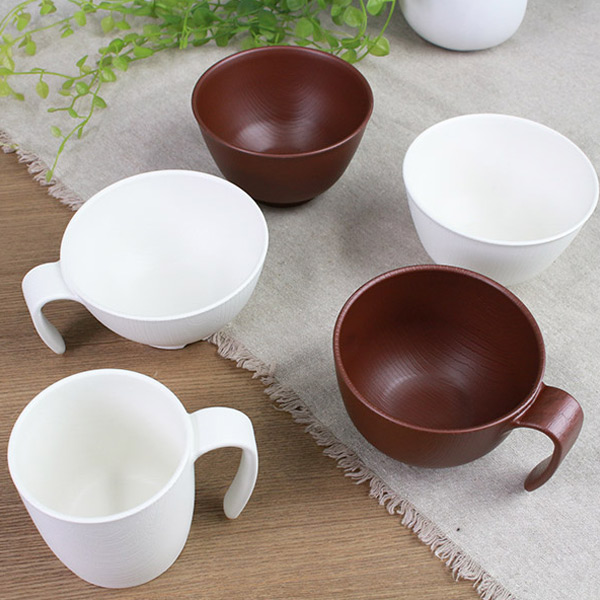 茶碗 370ml 持ちやすい 木製風 ハンドル付 介護 食器 プラスチック製