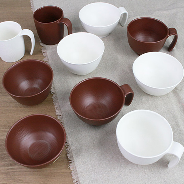 茶碗 370ml 持ちやすい 木製風 ハンドル付 介護 食器 プラスチック製