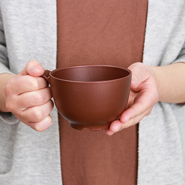 茶碗 370ml 持ちやすい 木製風 ハンドル付 介護 食器 プラスチック製