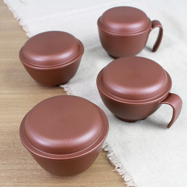 茶碗 370ml ふわっと フタ付き 木製風 介護 食器 プラスチック製 日本