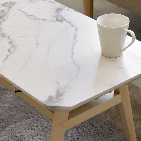 ローテーブル 大理石調天板 天然木フレーム モダンデザイン Collet 幅