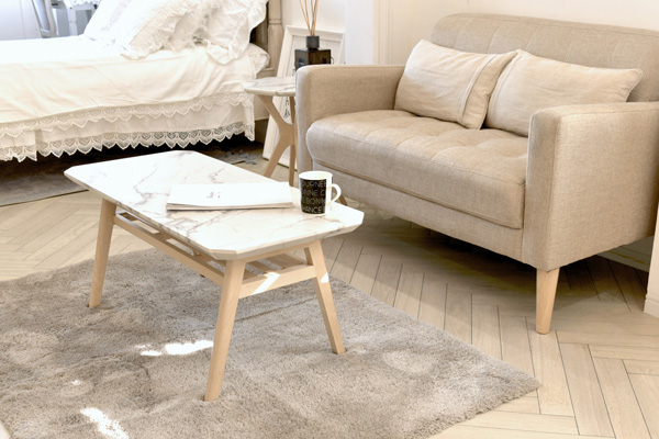 ローテーブル 大理石調天板 天然木フレーム モダンデザイン Collet 幅