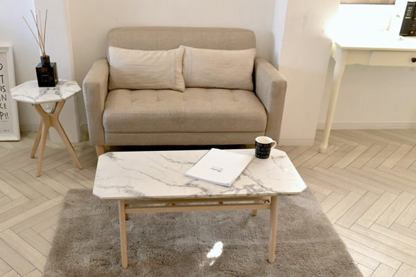 ローテーブル 大理石調天板 天然木フレーム モダンデザイン Collet 幅