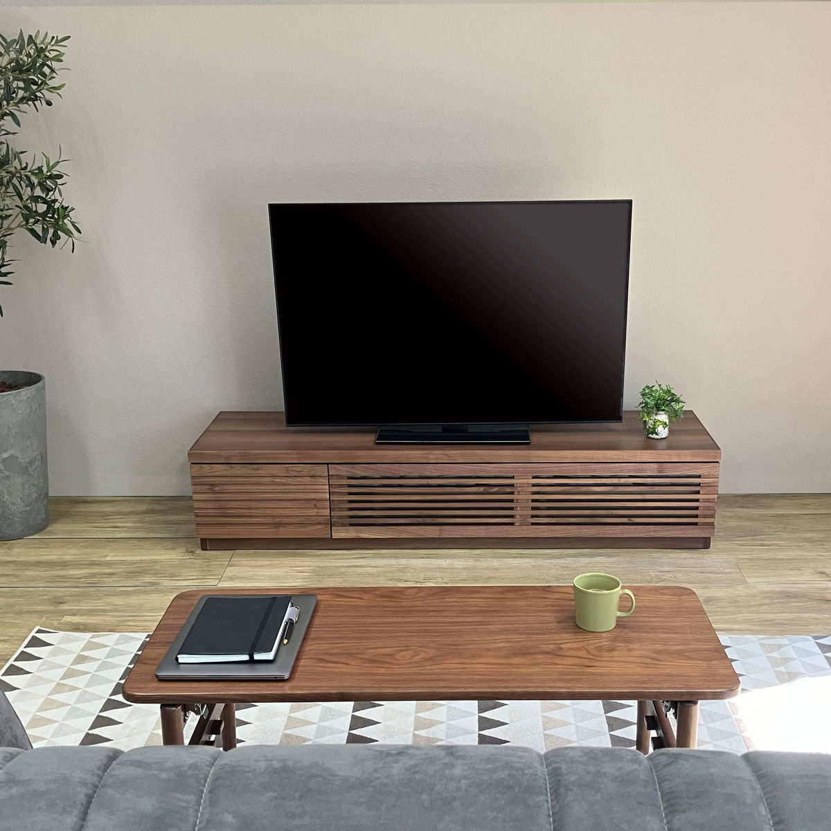 吉桂 テレビ台 幅150cm ローボード ルーバーデザイン 天然木前板 ROOK