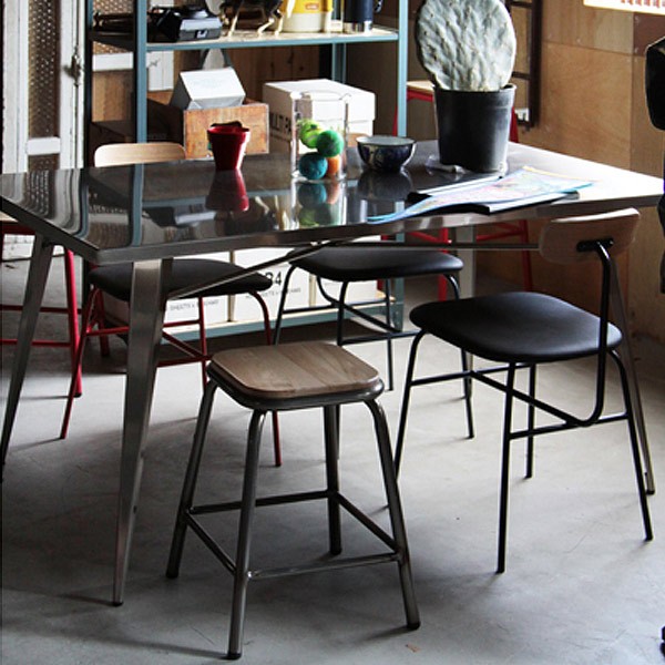 スツール 高さ47cm 木製 天然木 スチール ヴィンテージ調 レトロ 椅子