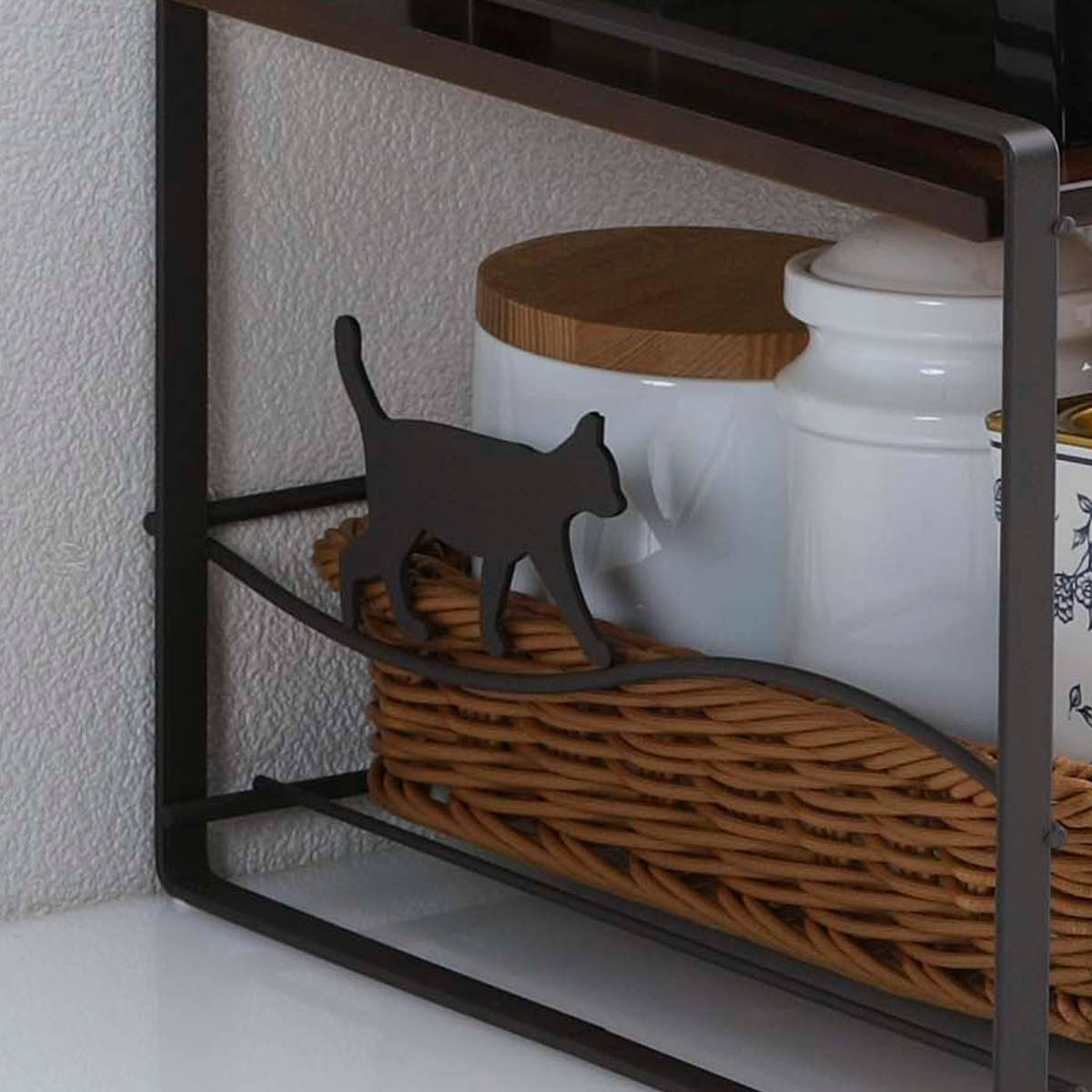 下村企販 キッチンラック トースターラック ネコ （ バスケット付き